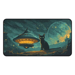 UFO Cat Mousepad XL, Kitty Mouse Pad XXL, Space Mousemat Big, Pop Art Desk Mat, Extra Large Deskmat, Oversized Desk Pad, Lofi Deskpad image 6