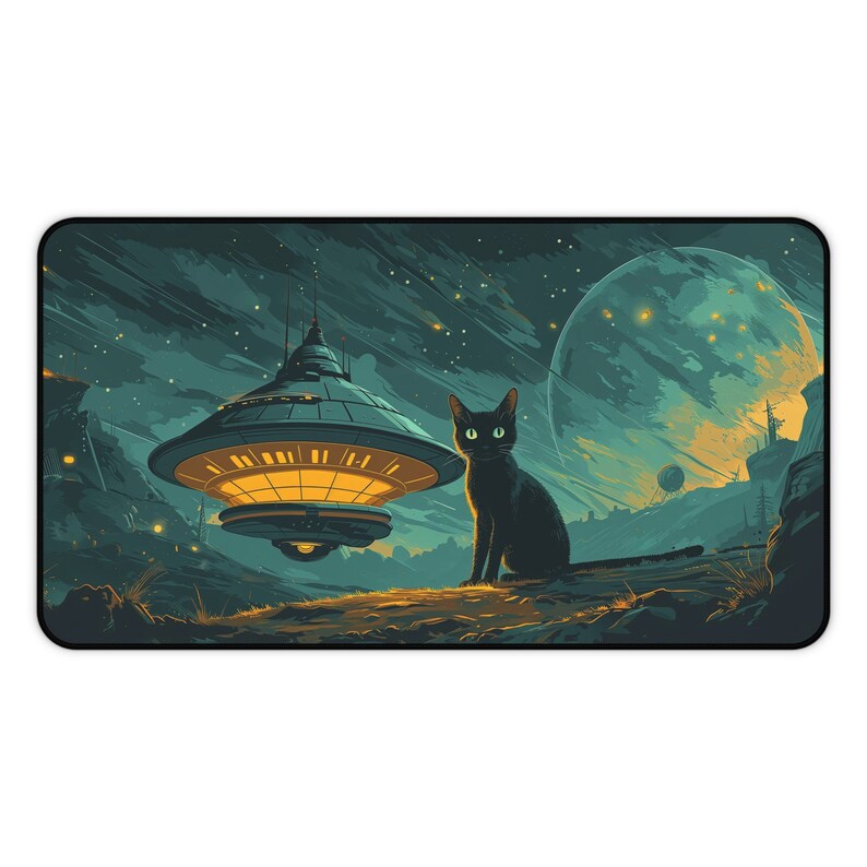 UFO Cat Mousepad XL, Kitty Mouse Pad XXL, Space Mousemat Big, Pop Art Desk Mat, Extra Large Deskmat, Oversized Desk Pad, Lofi Deskpad image 6