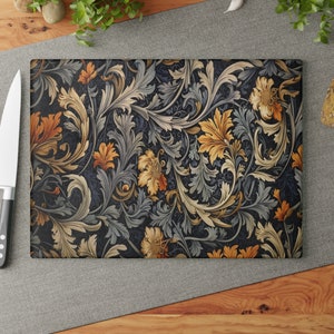 Glass Cutting Board, William Morris Art Nouveau Ferns, Cute Cutting Board, Veg Cutting Board, Meat Cutting Board, Aesthetic Kitchen