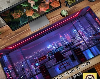 Cyberpunk Deskmat, Gaming Deskpad, Game Table Decor, Cyberpunk Playmat, TCG Play Mat, Cyberpunk Desk Mat, Gift for Husband or Boyfriend