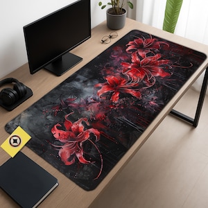 Red Spider Lily Goth Desk Decor, Gothic Desk Mat Mousepad, Goth Aesthetic Deskmat, Cute Goth Deskpad, Dark Cottagecore Floral Mouse Pad