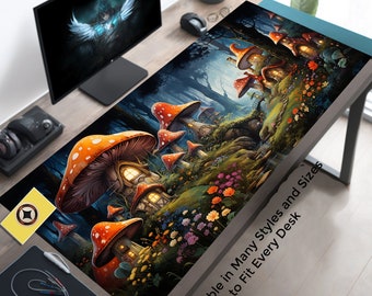 Cute Desk Accessory: Whimsical Desk Mat, Cottagecore Mousepad, Cute Desk Pad, Fantasy Mouse Pad, Mushroom Deskmat, Gaming Mousepad XL