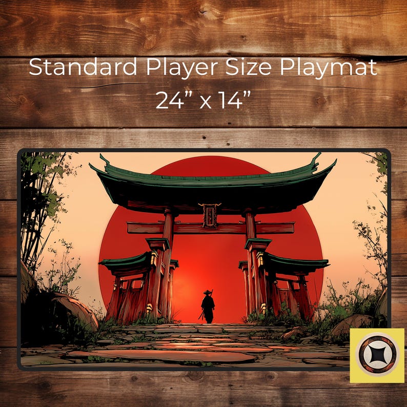 Gate Ruler Playmat Sunset Torii Samurai Gaming Playmat - Samurai Silhouette and Shrine ...
