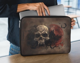Vampire Skull iPad Sleeve, Vampire Art Laptop Sleeve, Horror Tech Accessory, Scary Laptop Bag, Creepy iPad Cover