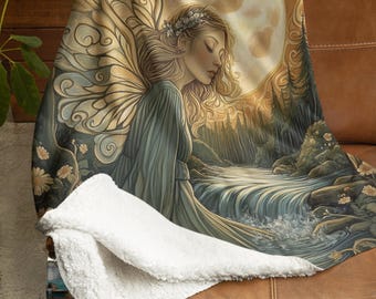 Fantasy Forest Ferry Custom Sherpa Throw Blanket - Warm and Soft Sherpa Fleece Blanket - 60x80" Large Luxurious Throw Blanket