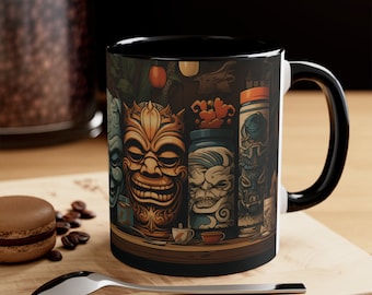 Tiki Art Accent Mug, Cute Coffee Mug, Tiki Mug, Accent Coffee Mug, 11oz