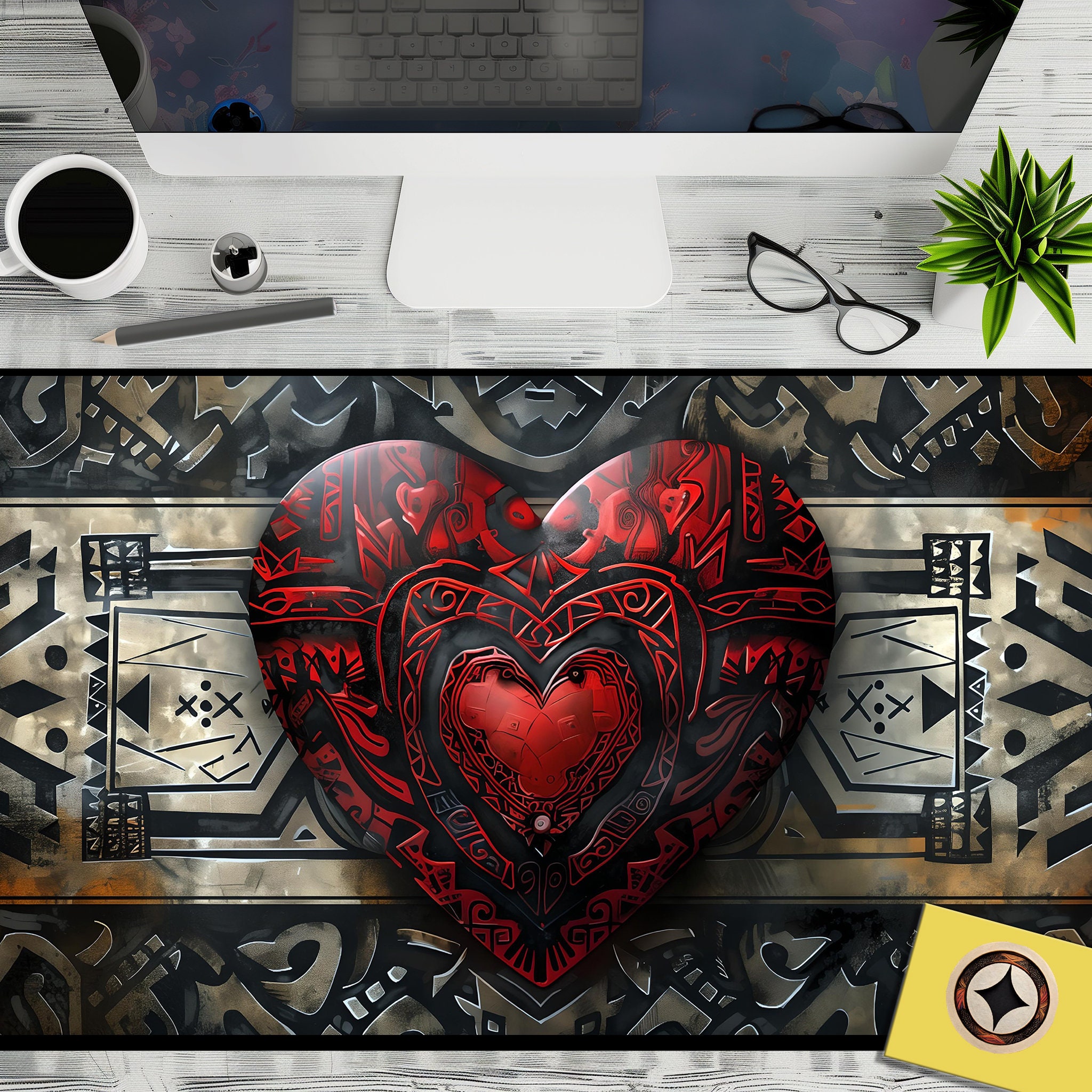 Aztec Heart Pattern Desk Cover