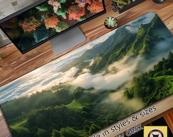 Lush Mountain Morning Desk Mat - Landscape Deskmat XL - Nature Deskpad XXL - Green Mousepad - Mountain Mouse Pad - Gift for Nature Lover