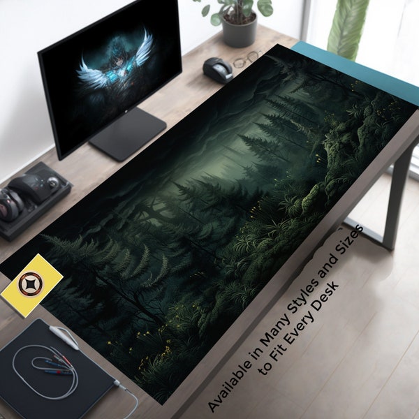 Dark Enchantment Gloomy Forest Desk Mat, Gothic Desk Pad, Dark Woodland Mousepad, Dark Green Aesthetic Mouse Pad, Witchy Desk Pad