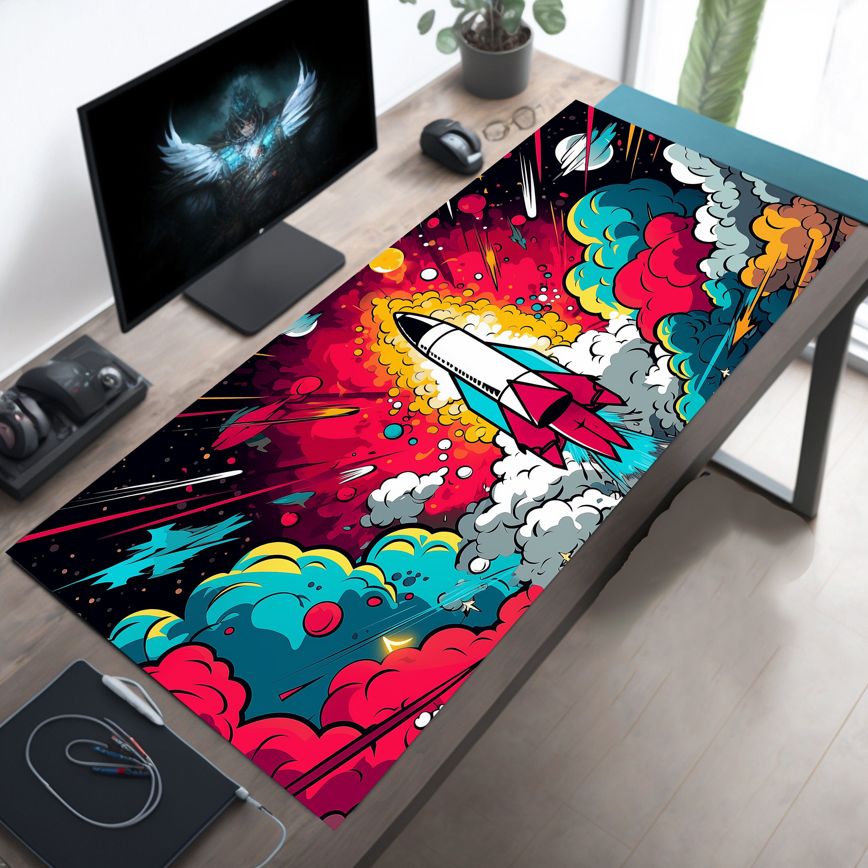 Colorful Rocketship Pop Art Desk Decor Rocket Launch Office Mat Kawaii Desk Pad Lofi Desk Mat Anime Inspired Mousepad Large Small Etsy