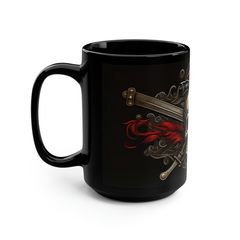 Caneca de café pirata, 15 oz, caneca de café fantasia, caneca de café caveira e ossos cruzados, xícara de café preta, presente para amantes de piratas, caneca pirata imagem 4