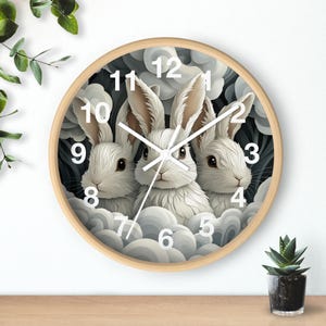 Kawaii Cute Bunnies Round Wall Clock - Office Decor - Bedroom Clock ...