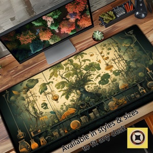 Witchy Botanical Potions and Plants Desk Decor, Witchy Desk Mat, Plant Desk Pad, Botanical Mouse Pad, Dark Cottagecore Mousepad