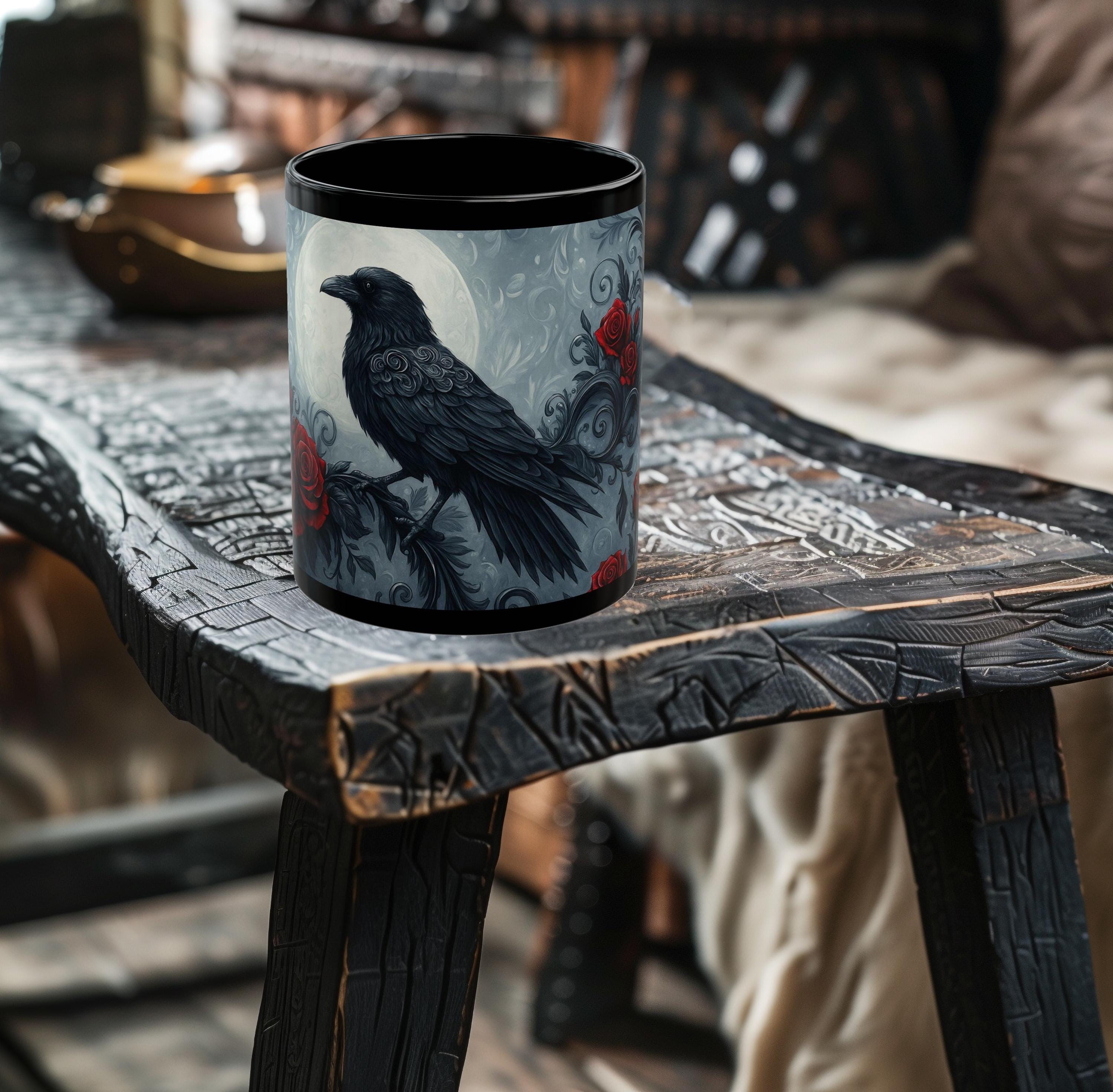 Moonlit Raven and Roses Ceramic Mug