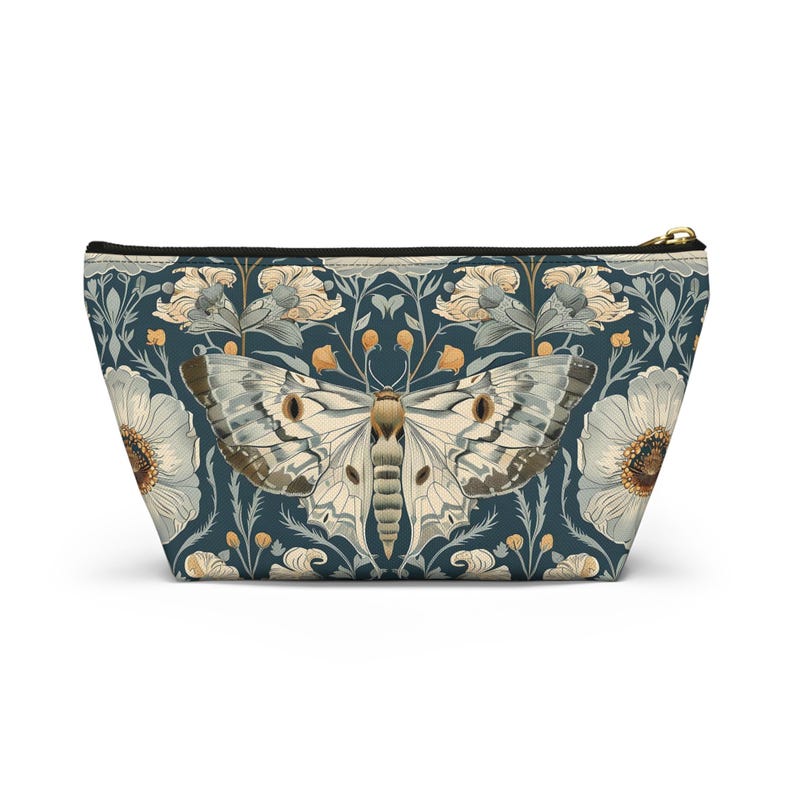 William Morris inspirierte Motte Cottagecore Make-up-Tasche, Federmäppchen, Zubehörtasche mit T-Boden, Kosmetiktasche Bild 3