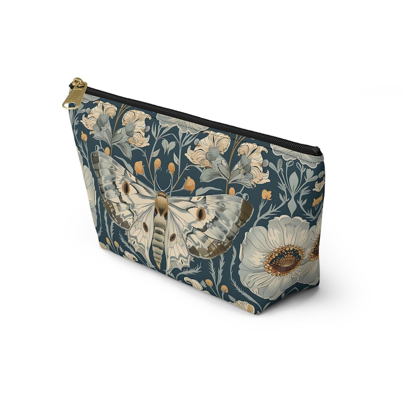 William Morris inspirierte Motte Cottagecore Make-up-Tasche, Federmäppchen, Zubehörtasche mit T-Boden, Kosmetiktasche Bild 4