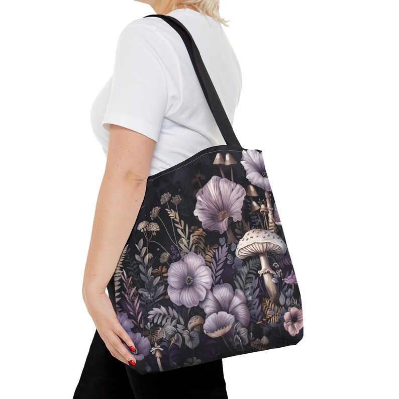 Dark Cottagecore Mushroom Fungi Cute Tote Bag image 3