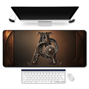 Steampunk Monogrammed Large Mouse Pad, Large Desk Mat, Cute Deskmat, Extended Mousepad, Custom Desk Pad, Gaming Deskpad, Deskmat