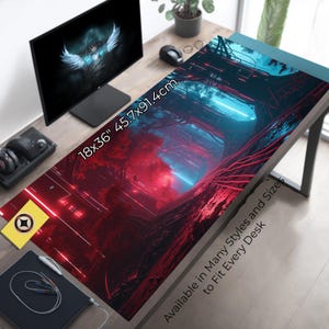Cyberpunk Forest Gaming Schreibtischmatte, Techno Futuristisches Natur Mousepad, Neonrot Mauspad, Klein, Groß, Rund