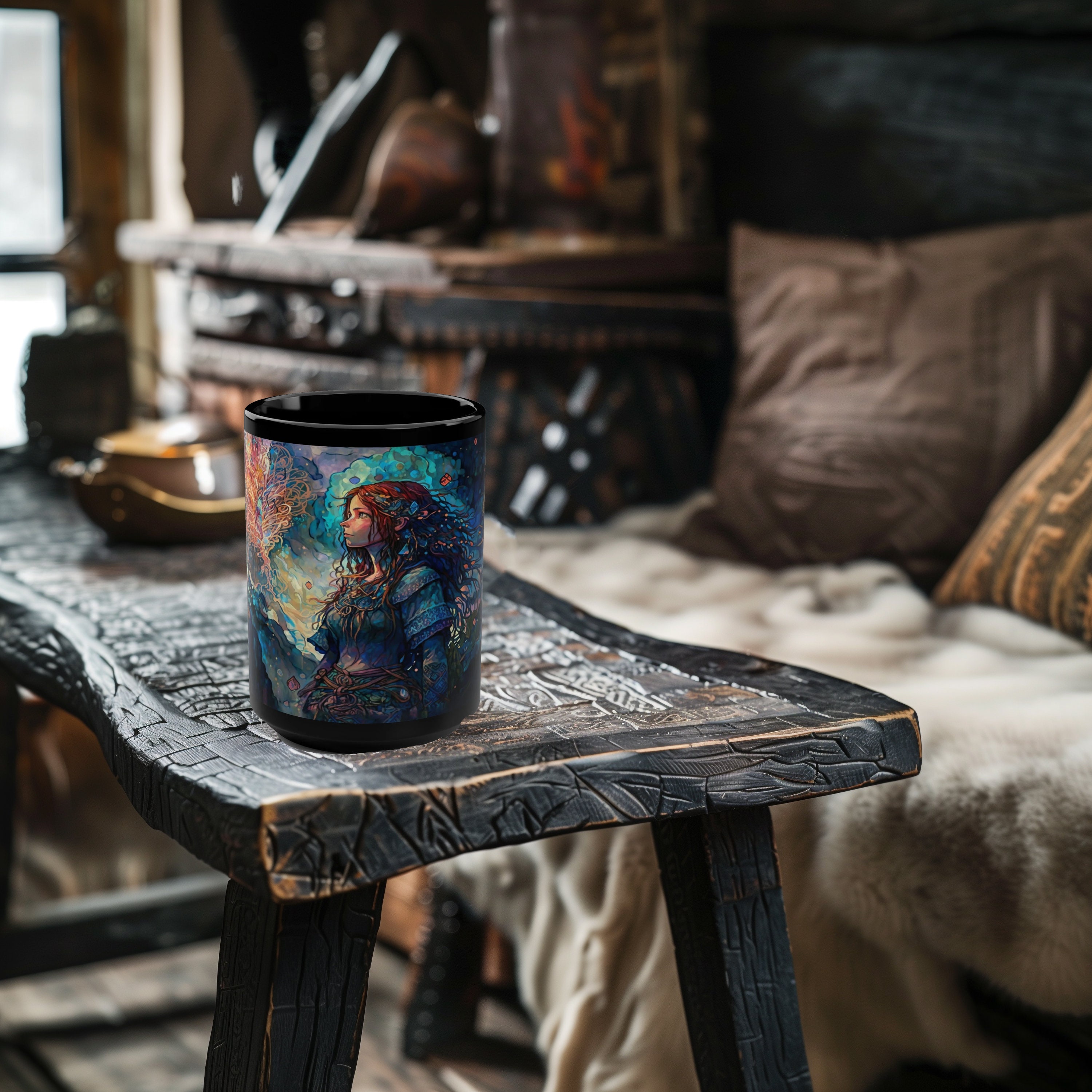 Viking Princess Black Ceramic Coffee Mug – 15oz