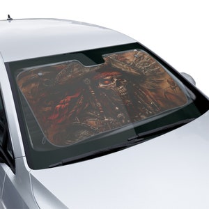 Fantasy Pirate Skull Art Car Sun Shade, Pirate Car Accessory, Windshield Shade for Car, Pirate Stuff, Pirate Gifts