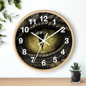 Fantasy Dragon Eye Wall Clock - 10&quot; Round Wall Clock Featuring Dragon Art - Man Cave Clock - Dorm Clock - Gamer Clock