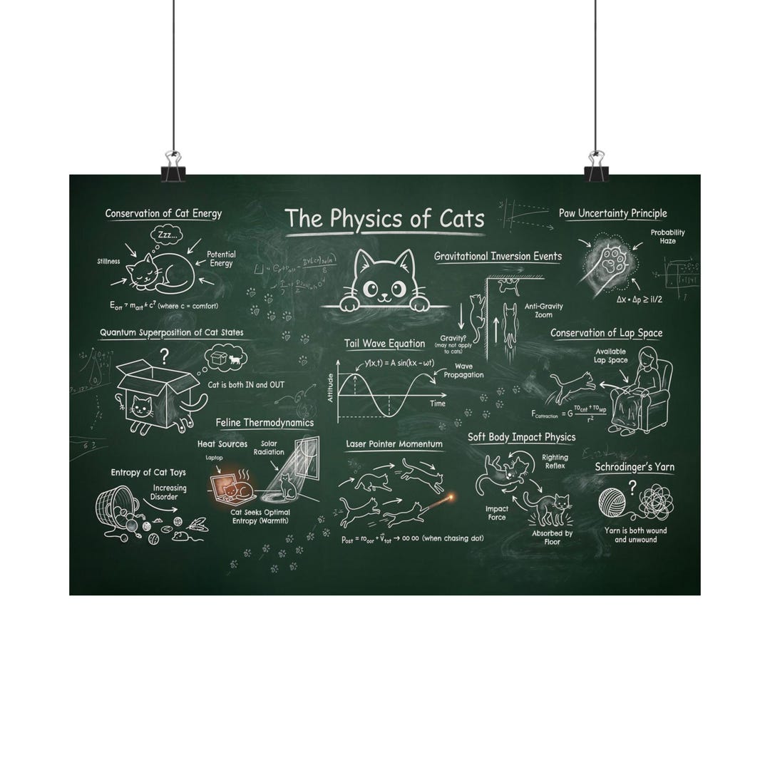 The Physics of Cats Matte Poster | Chalkboard Science Cat Illustration ...