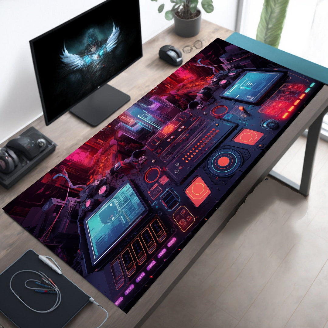 Command Center Playmat, Gaming Desk Mat, Cyberpunk Mouse Pad, Gamer