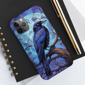 Edgar Allan Poe Inspired Raven iPhone Case, Gothic Blue Moon, Tough Protective Cover, iPhone 6 6s 12 13 14 & More, Unique Gift