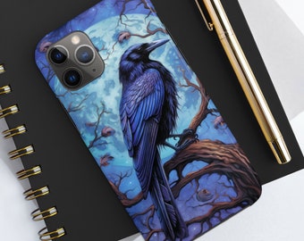 Edgar Allan Poe Inspired Raven iPhone Case, Gothic Blue Moon, Tough Protective Cover, iPhone 6 6s 12 13 14 & More, Unique Gift