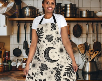 Witchy Goth Apron, Cute Goth Kitchen Apron, Cute Cooking Apron, Goth Moon Workshop Apron