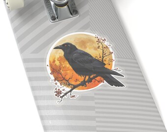 Gothic Crow and Full Moon Sticker, Kiss-Cut Crow Stickers, Crow Kiss-Cut Sticker, Crow Sticker, Goth Sticker