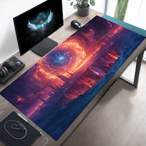 Fantasy End Of Time Cyberpunk Portal Gaming Desk Mat or Mouse Pad, Cyberpunk Desk Decor, Fantasy Mousepad XL