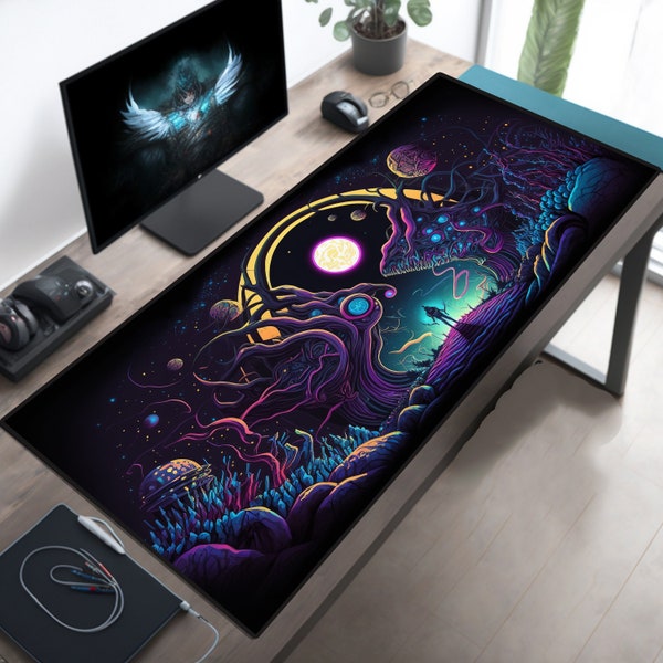 Alien Planet Mouse pad Computer Desk Mat Aliens in bold colors and artistic Moons Black holes in the Cosmos NASA Space XL XXL