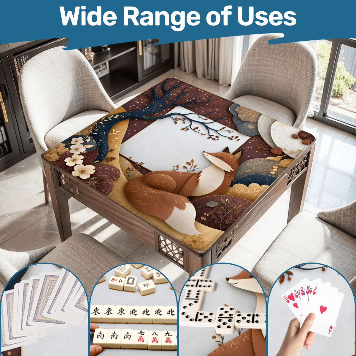 Fox Mahjong Mat — Japanese Kitsune Autumn Forest Game Mat | Rust
