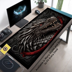 Bureau dragon gothique déco médiévale Tapis de bureau dragon sous-vêtement de bureau Draco Tapis de souris gothique XL Tapis de souris gothique Dragon XXL Tapis de souris horreur esthétique