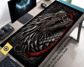 Gothic Dragon Desk Medieval Decor Dragon Desk Mat Draco Desk Pad Gothic Mousepad XL Goth Mouse Pad XXL Dragon Mouse Pad Horror Aesthetic