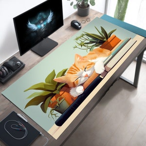 Sleeping Kitty Desk Mat, Cat Mouse Pad, Cute Desk Mat, Kawaii Mouse Pad, Lofi Desk Mat, Large Mousepad, Gaming Desk Mat, Cati Desk Mat