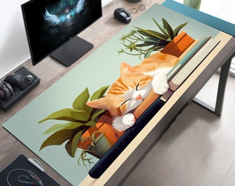 Schlafende Kitty Schreibtischmatte, Katzen Mauspad, Süße Schreibtischmatte, Kawaii Mauspad, Lofi Schreibtischmatte, Großes Mousepad, Gaming Schreibtischmatte, Cati Schreibtischmatte