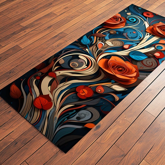 Rubber Yoga Mat Featuring Stunning Rose Swirl Art, Floral Yoga Mat, Fitness Mat, Cute Gym Mat, Exercise Mat, Meditation Mat