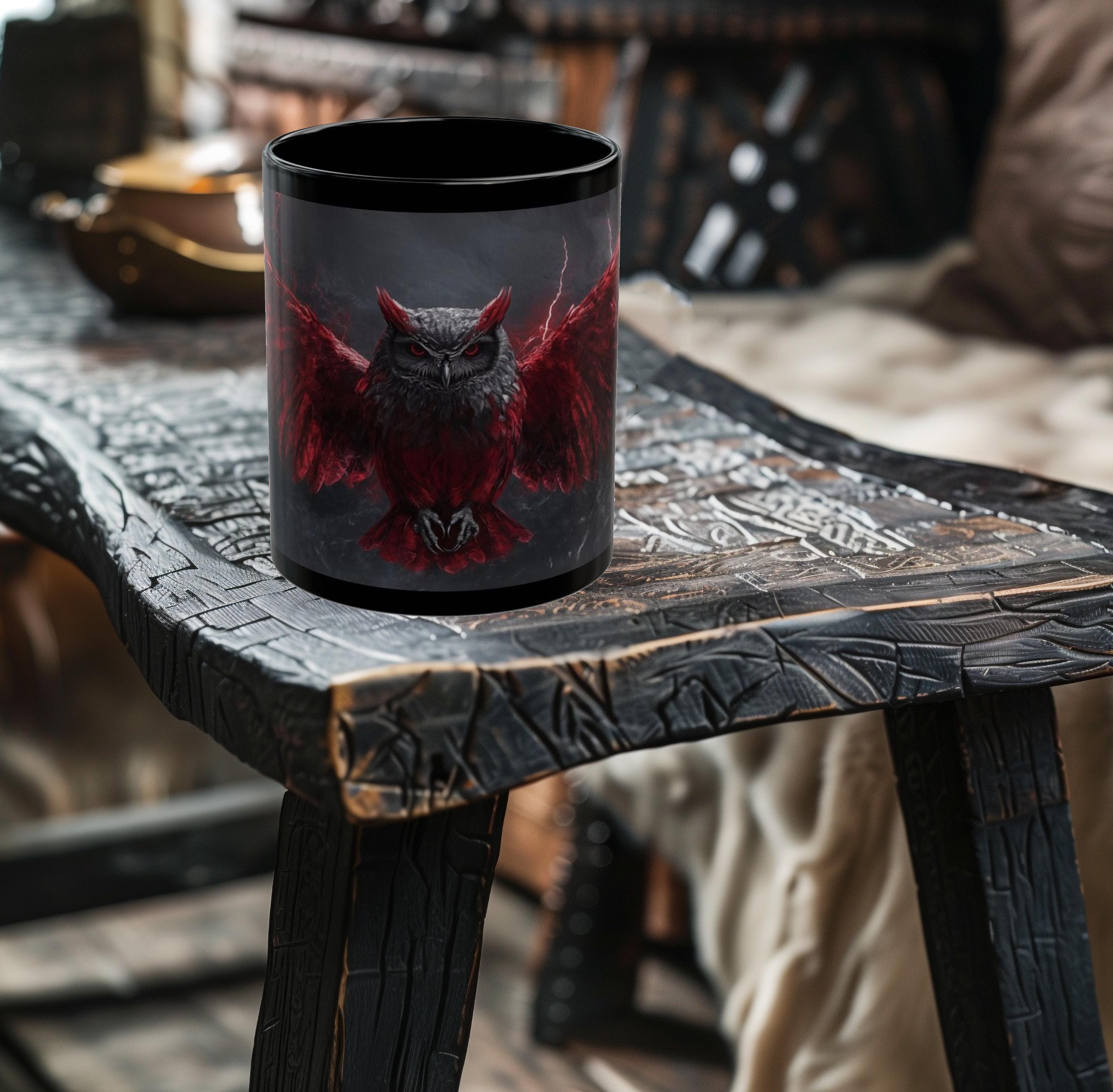 Crimson Thunder Owl - Fantasy Gamer Owl Mug - Gamer Mug - TCG Mug - TCG Gifts - Gift for Gamer - 11o