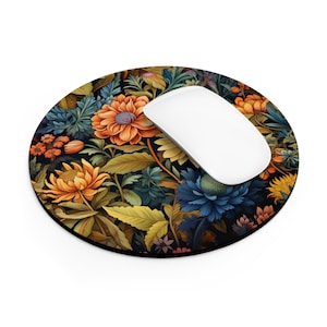 Lebendige Blumen niedliches kleines Mousepad, winziges Mauspad, rundes Mauspad, William Morris inspirierte florale Mousemat