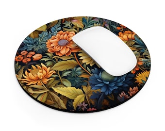 Podkładka pod mysz Vibrant Flowers, mała, urocza podkładka pod mysz, okrągła podkładka pod mysz 8 cali, podkładka pod mysz inspirowana motywem kwiatowym Williama Morrisa