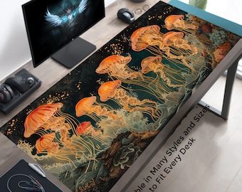 Jellyfish Art Desk Mat Mousepad Available in Small, Medium, Large, Extra Large, Round and other Styles and Sizes