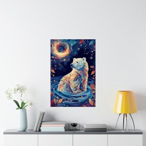 Polar Bear Poster, Dreaming Swirls of Polar Bear Art Print, Polar Bear Wall Decor