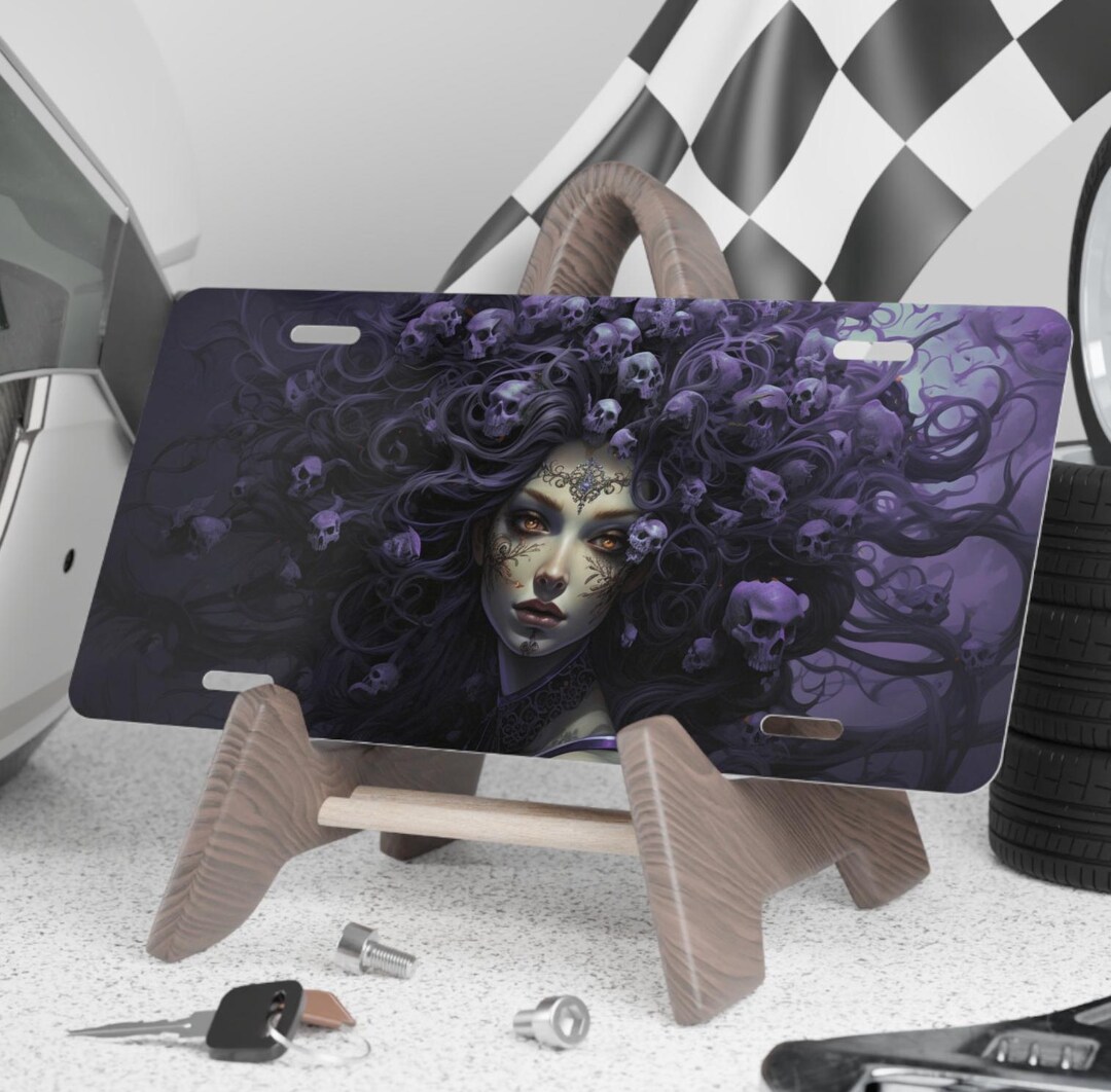 Medusa boy 　STANDARD ISSUE PLATE Purple Medusa Vanity License Plate, Mythological Car Plate, Front
