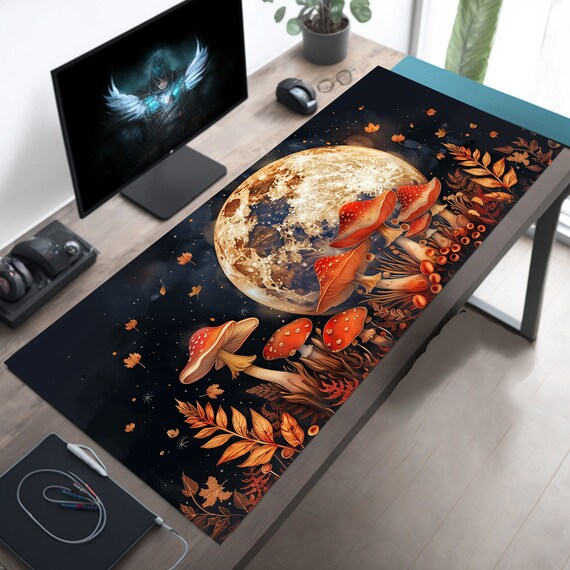 Alfombrilla XL Para Gaming Y Oficina - Diseño De Hongos Psicodélicos, Base De Goma Antideslizante (80x30 Cm)
