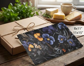 Glass Cutting Board, Gothic Pansies, Dark Cottagecore Kitchen Decor, Glass Chopping Board, Cute Meat Cutting Board, Veg Cutting Board