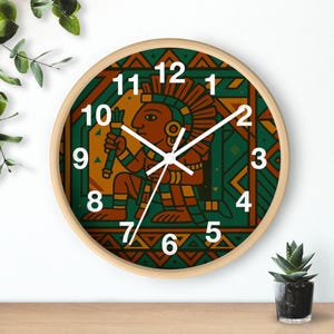 Aztec Mayan Clock: Geometric Art Print, Silent Movement