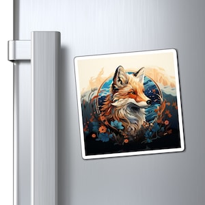 Japanese Fox Fridge Magnet, Dishwasher Magnet, Fox Art Magnet